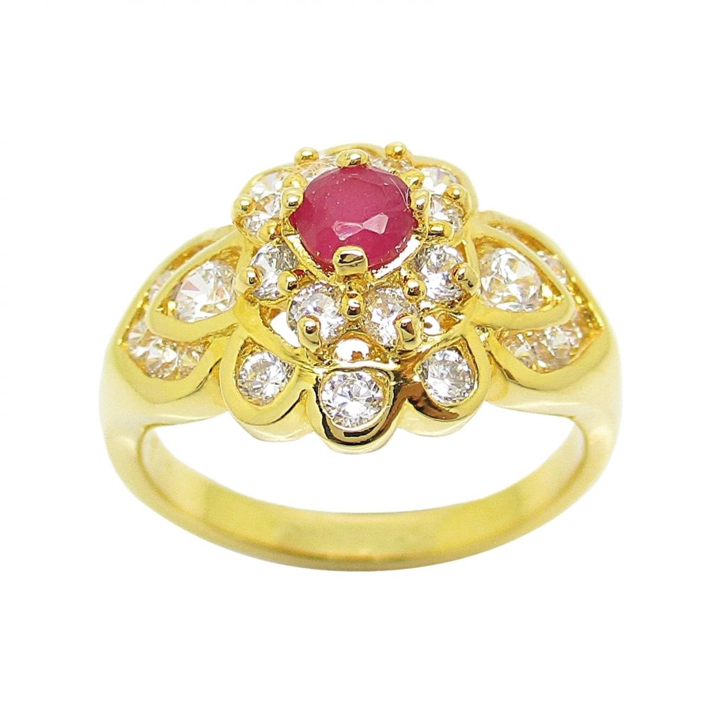 Gold plated ring setting with synthetic ruby
