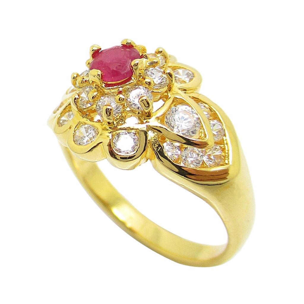 Gold plated ring setting with synthetic ruby