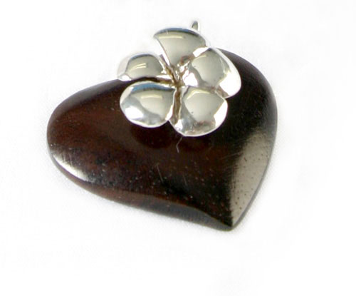 Sterling Silver Flower & Heart Wood Pendant by Attapinya Designs