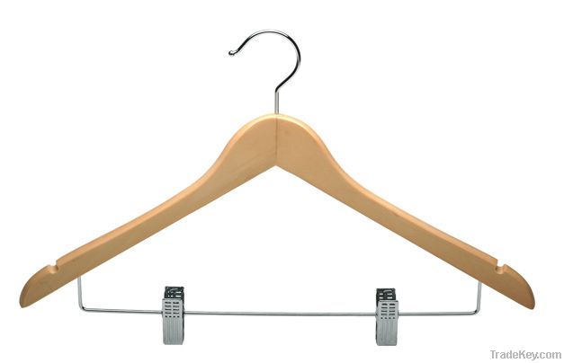 Wooden Flat Hanger With Metal Clip(b)