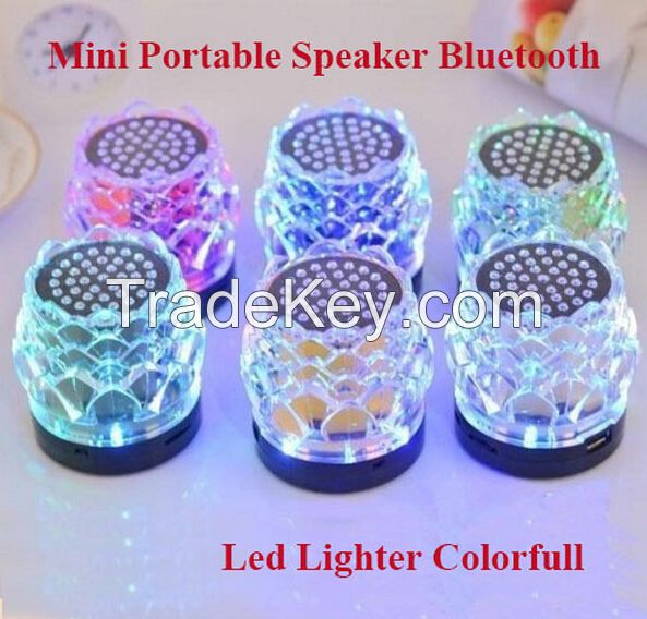 New Crystal Lotus Flower Mini Bluetooth Speakers LED lights Portable TF card Wireless Speaker for iphone ipad,mobile phone