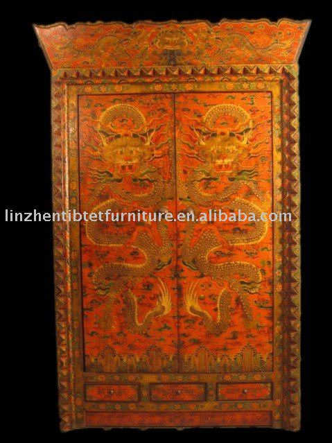 Tibetan painted  wooden wardrobe cabinet antique style