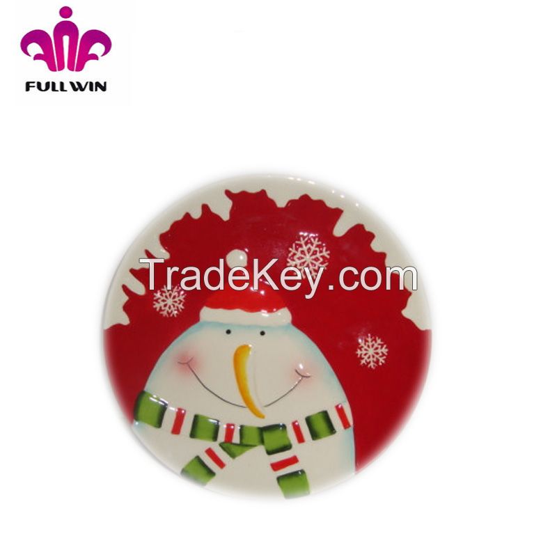 8 Inches Christmas Round Ceramic Plate With Xmas Design