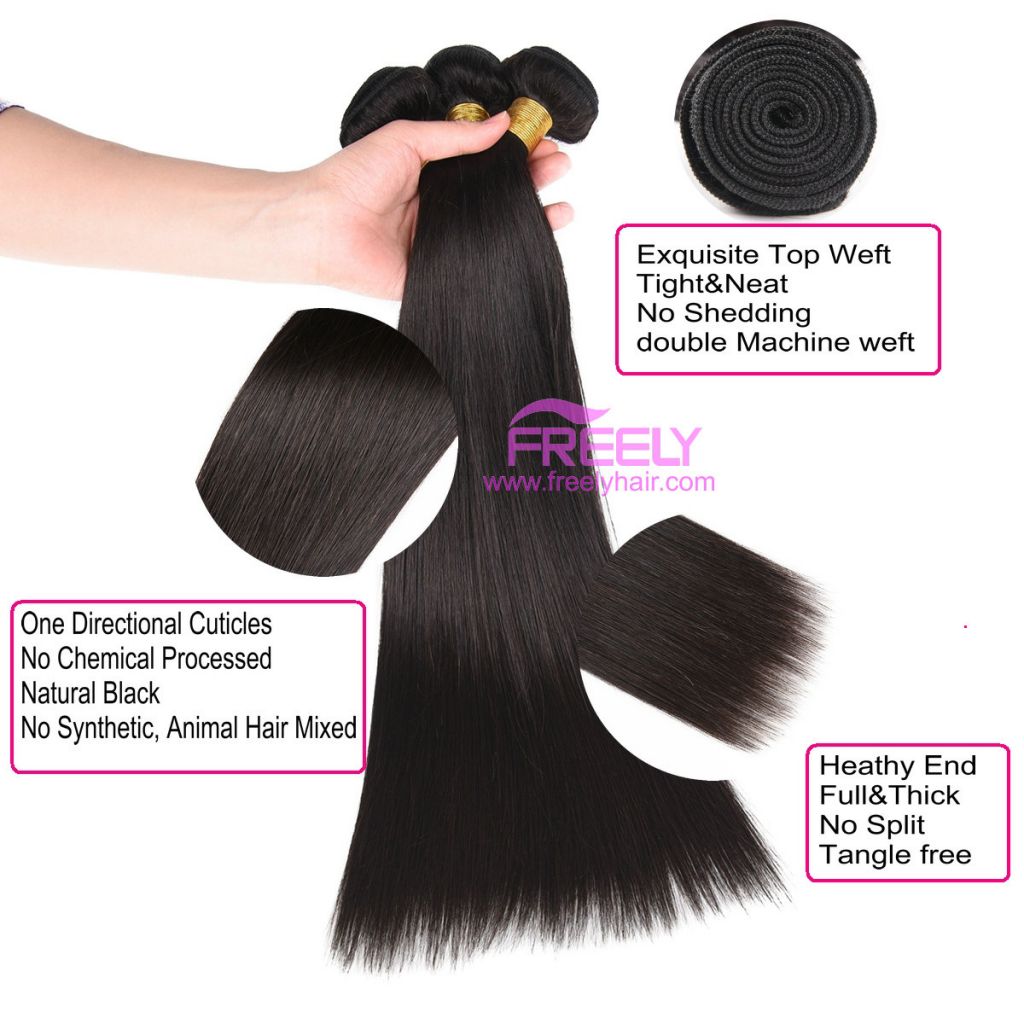 Brazilian Straight Hair 3 Bundles 18 Inch 7A Unprocessed Virgin Brazilian Straight Human Hair Weave Bundles Natural Black Color