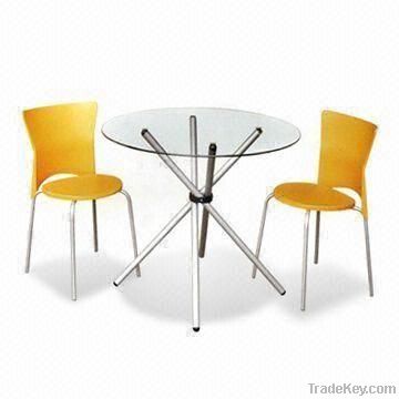 Dining Set, Made of Tempered Clear Glass and Yellow PP Board