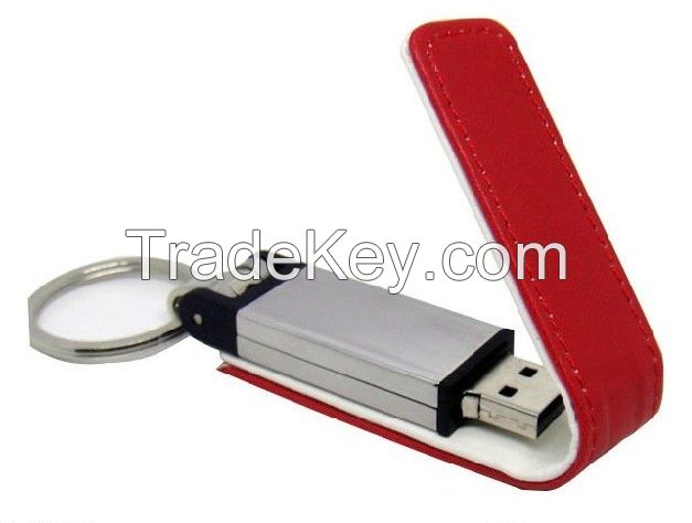 Leather USB 2.0 usb flash disk with 1 year warranty