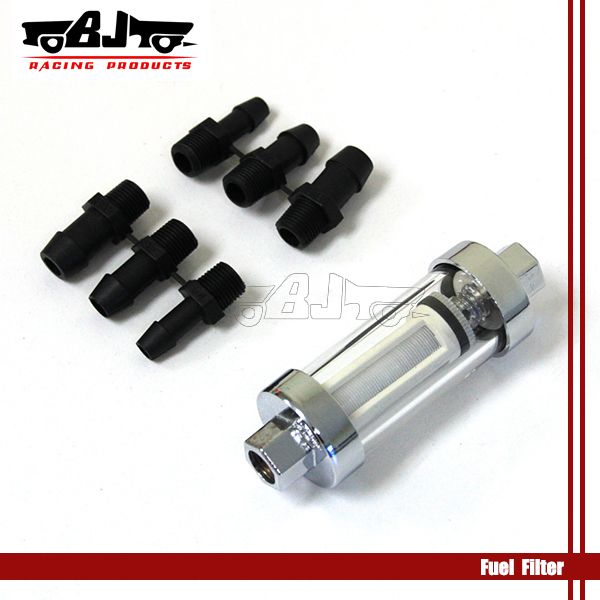 new style chrome plated clear view glass fuel filter with plastic abarbed end for car and motorcycle