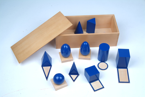 Montessori toys---Geometric Solids With Stands, Bases, and Box