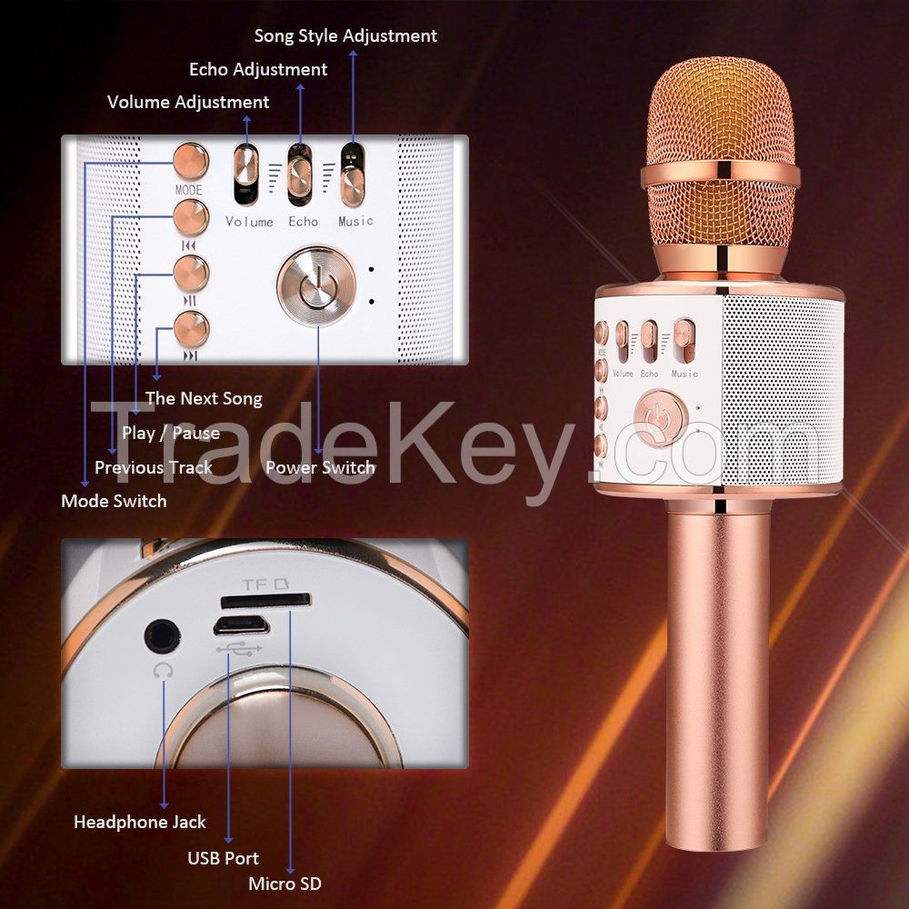 Q37 Wireless Bluetooth Karaoke Microphone, 3-in-1 Portable Handheld karaoke Mic New Year Gift Home Party Birthday Speaker Machine for iPhone/Android/iPad/Sony, PC and All Smartphone(Rose Gold)