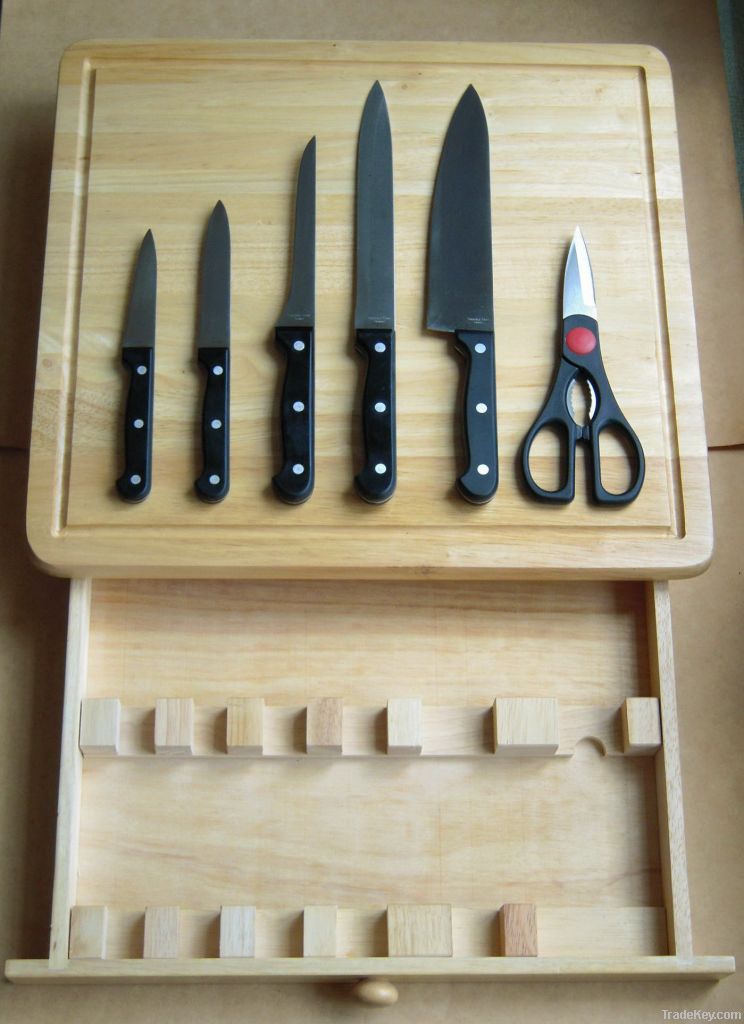 Stainless Steel Kitchen Knives with Chop Board Set