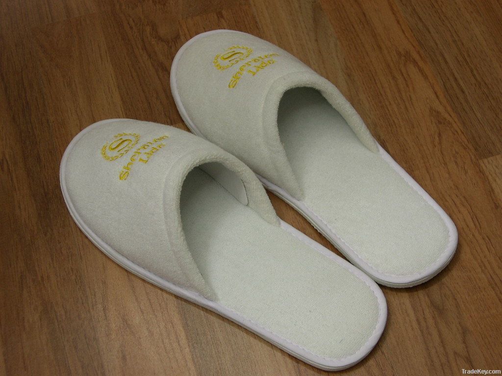 2012 classic white terry embroidery close toe Hotel slipper