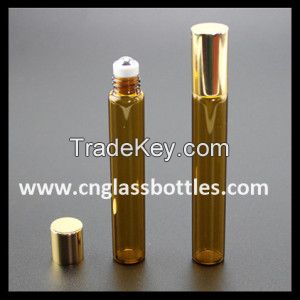 Amber 10ml perfume roll on bottle glass with stainless roller ball