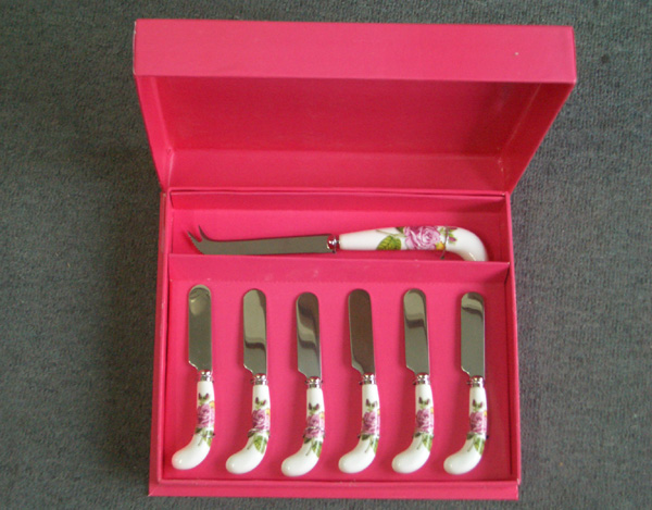 Stainless Steel Cream Knife Set with Porcelain Handle