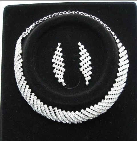 Wedding Bridal Crystal Necklace Earrings Set jewelry 08