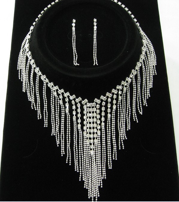 Wedding Bridal Crystal Necklace Earrings Set jewelry 29