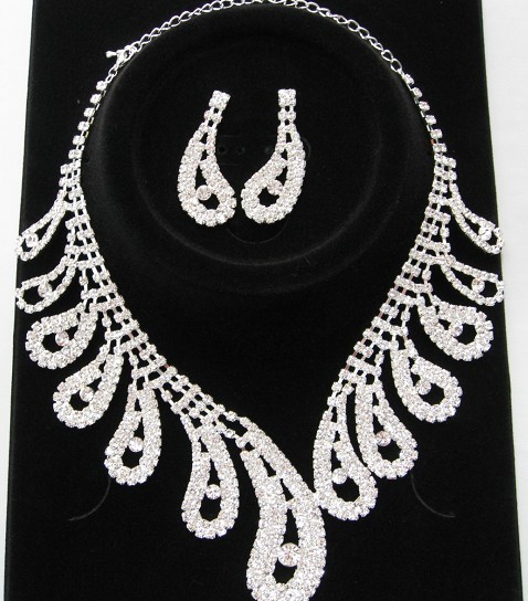 Wedding Bridal Crystal Necklace Earrings Set jewelry 42
