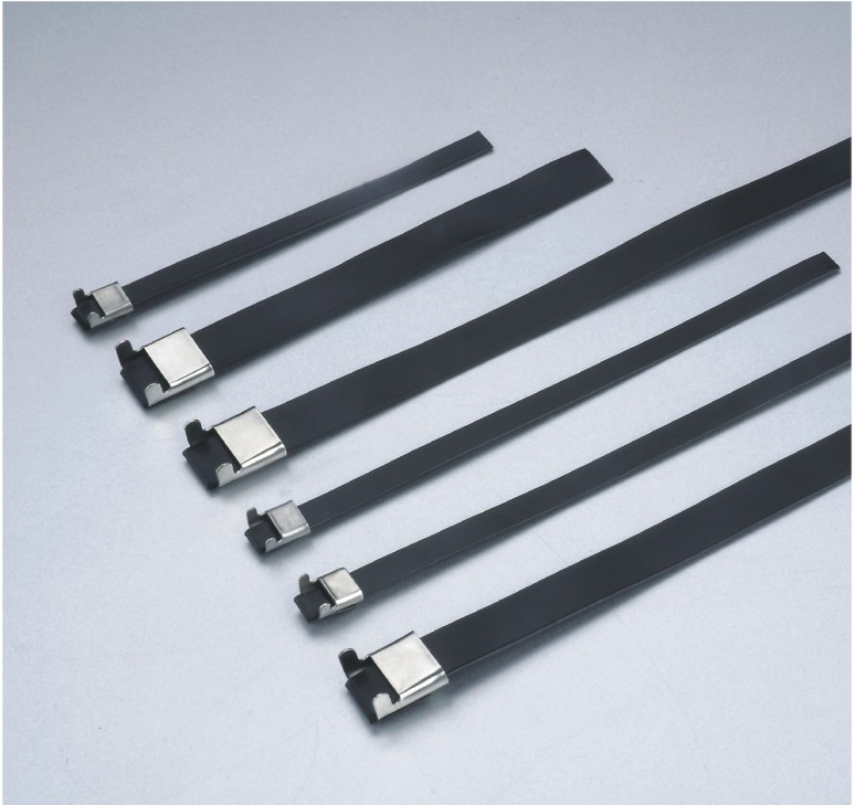 Plastic covered stainless steel cable tie