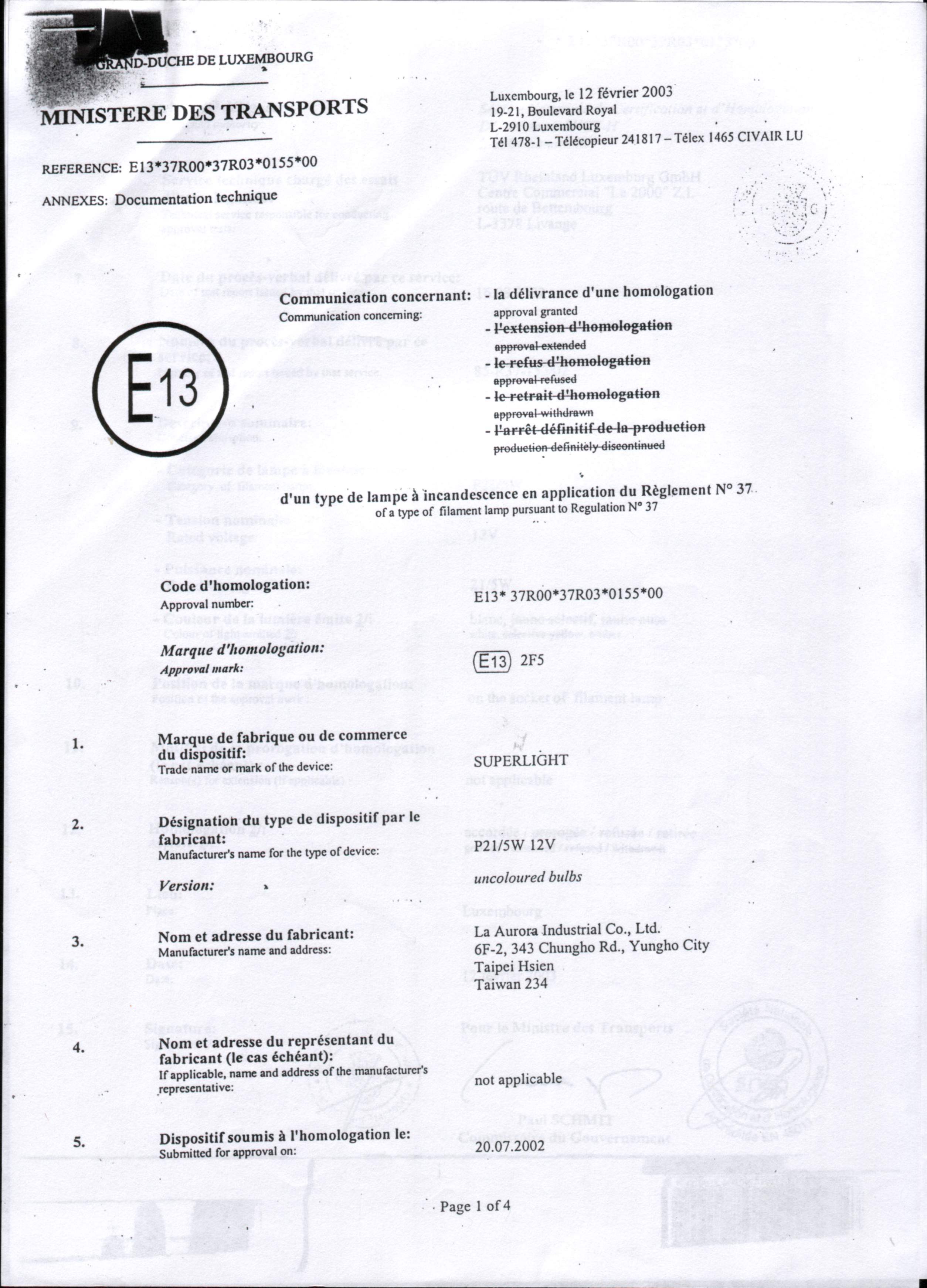 E-Mark and ISO certificate and some of the products