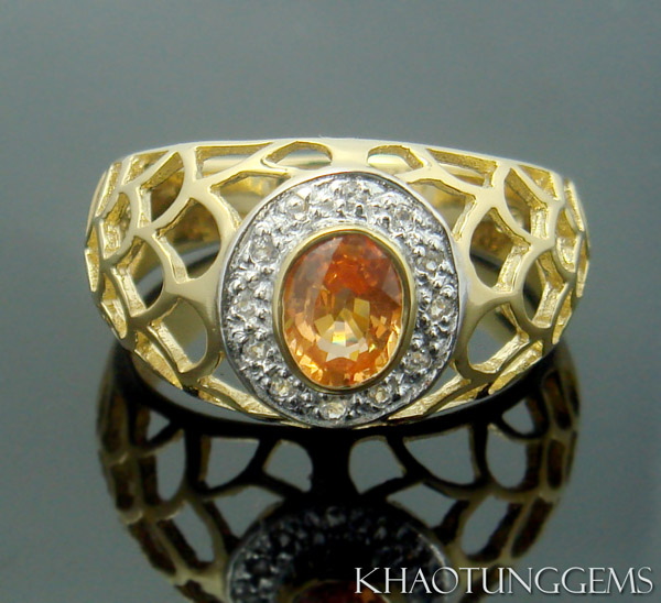 Spessartite Garnet, White Topaz with gold plated