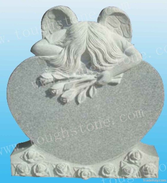 Tombstone with Angel and Flower Carving