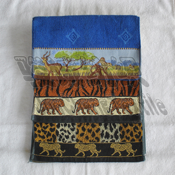 100% cotton jacquard face towel with animals and satin border