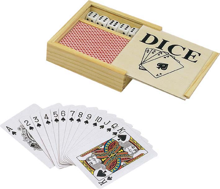 playing card with wooden box