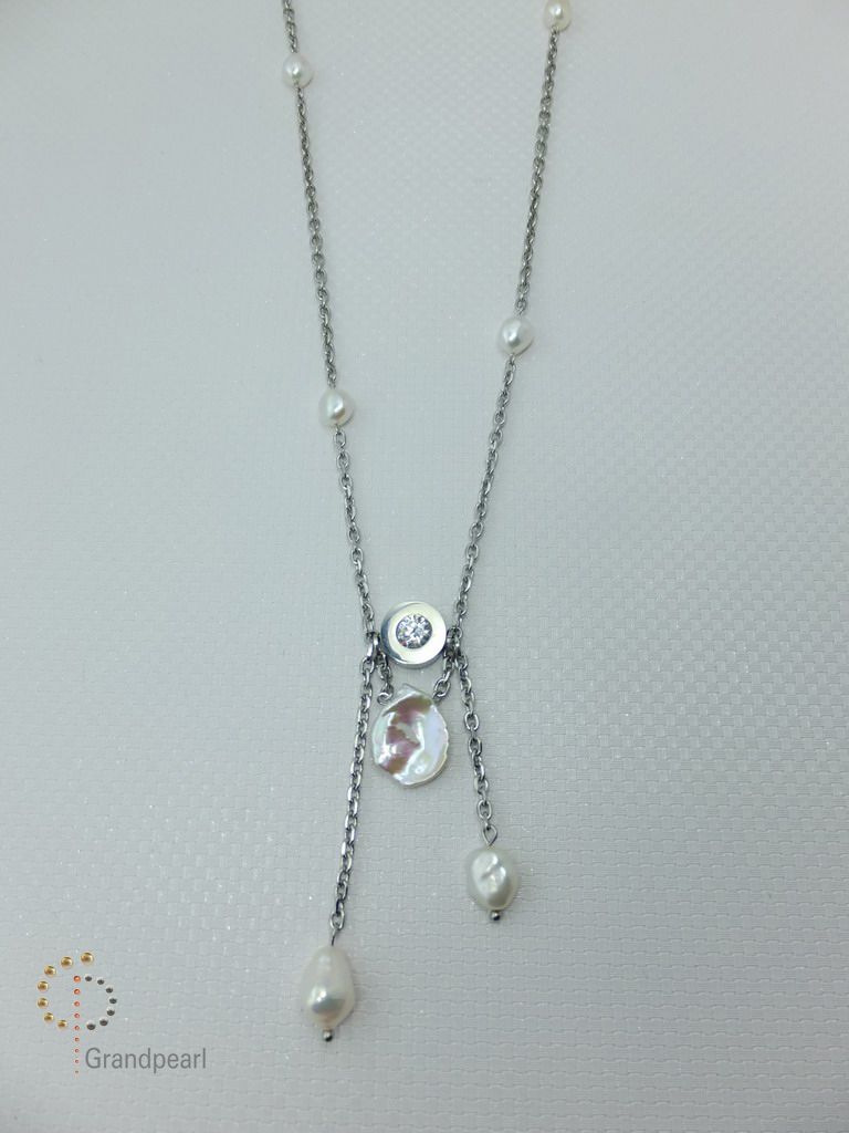 PNA-032 Pearl Necklace with Sterling Silver Chain