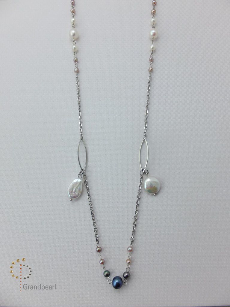 PNA-073 Pearl Necklace with Sterling Silver Chain