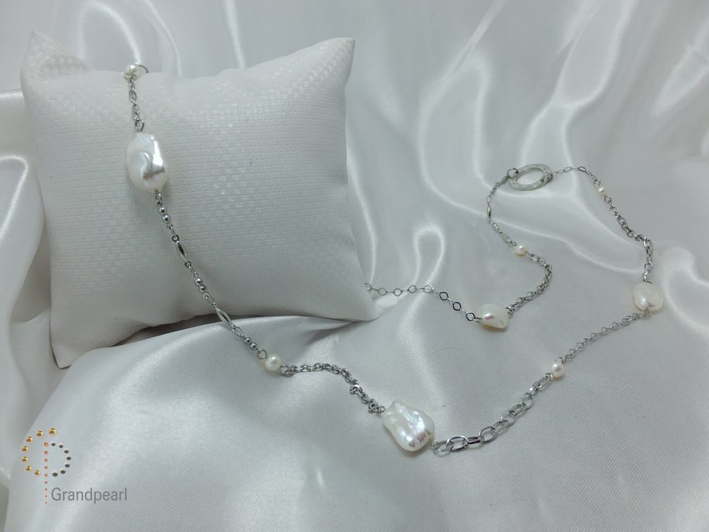 PNA-057 Pearl Necklace with Sterling Silver Chain