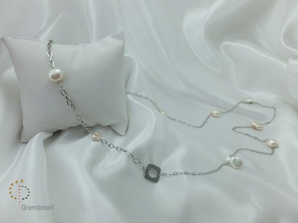 PNA-043 Pearl Necklace with Sterling Silver Chain