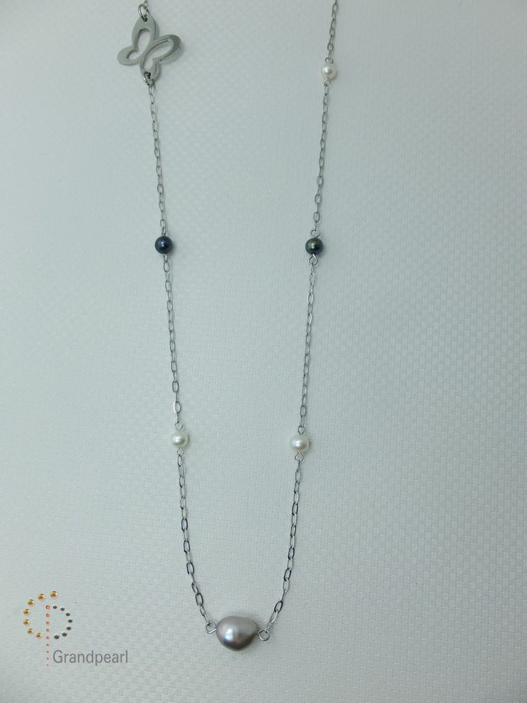 PNA-064 Pearl Necklace with Sterling Silver Chain