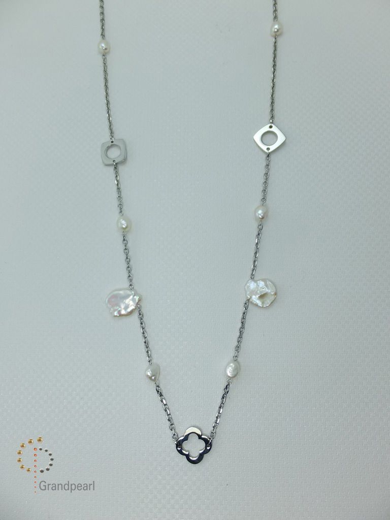 PNA-033 Pearl Necklace with Sterling Silver Chain