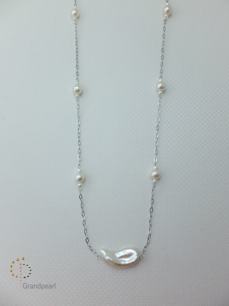PNA-042 Pearl Necklace with Sterling Silver Chain