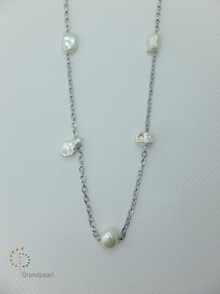 PNA-049 Pearl Necklace with Sterling Silver Chain