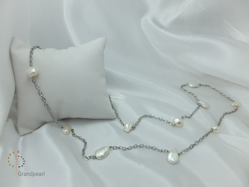 PNA-049 Pearl Necklace with Sterling Silver Chain