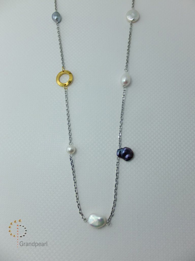 PNA-063 Pearl Necklace with Sterling Silver Chain