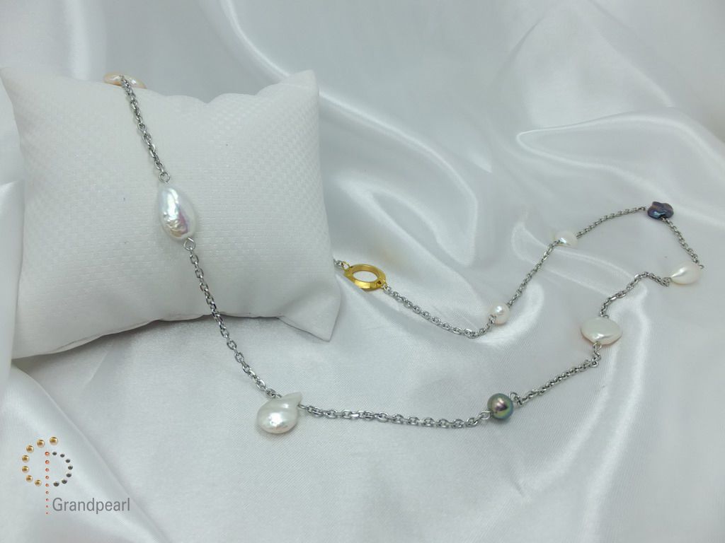 PNA-063 Pearl Necklace with Sterling Silver Chain