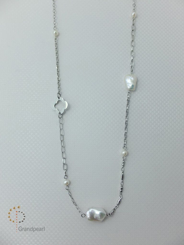 PNA-057 Pearl Necklace with Sterling Silver Chain