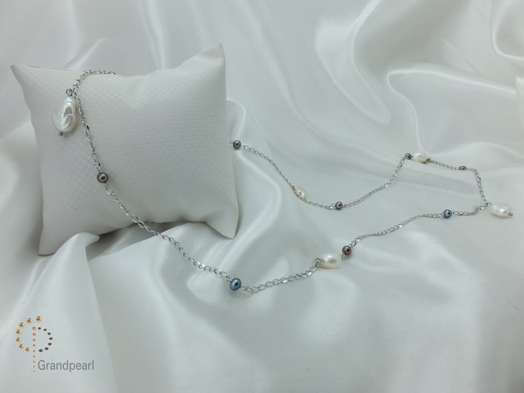 PNA-044 Pearl Necklace with Sterling Silver Chain