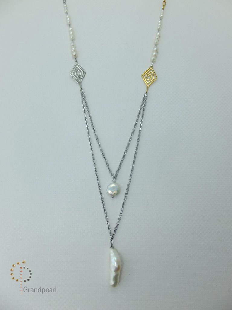 PNA-034 Pearl Necklace with Sterling Silver Chain