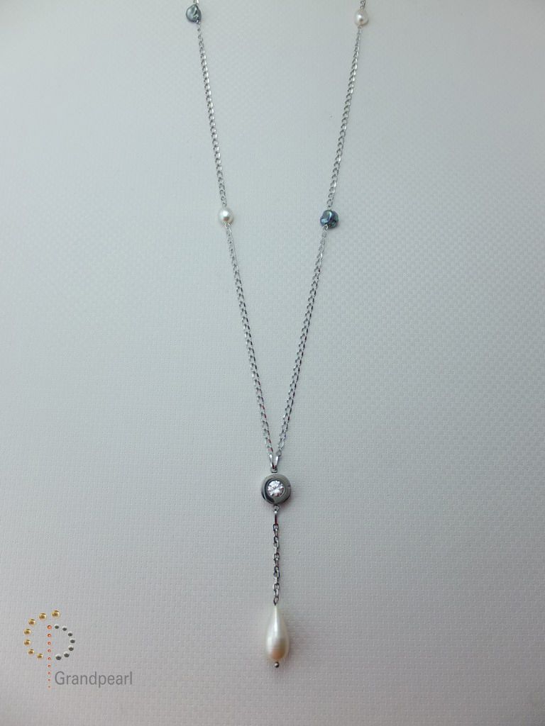 PNA-023 Pearl Necklace with Sterling Silver Chain