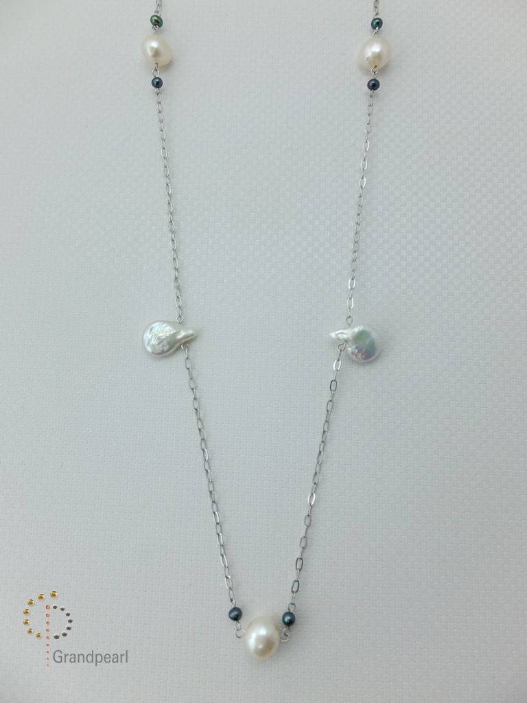 PNA-076 Pearl Necklace with Sterling Silver Chain