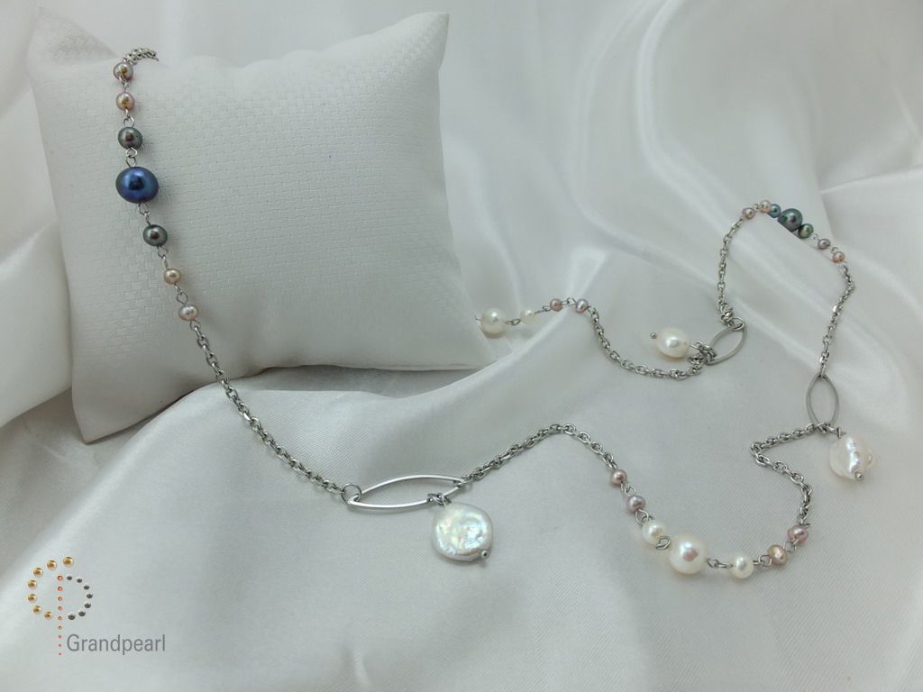 PNA-073 Pearl Necklace with Sterling Silver Chain