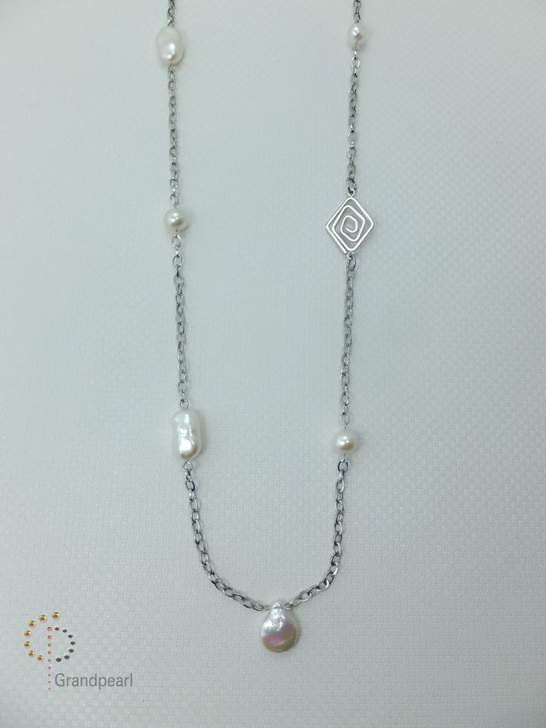 PNA-046 Pearl Necklace with Sterling Silver Chain