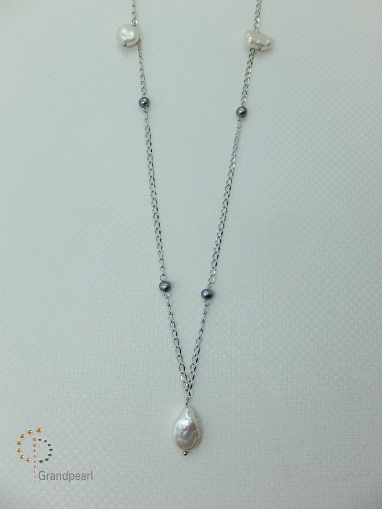 PNA-044 Pearl Necklace with Sterling Silver Chain
