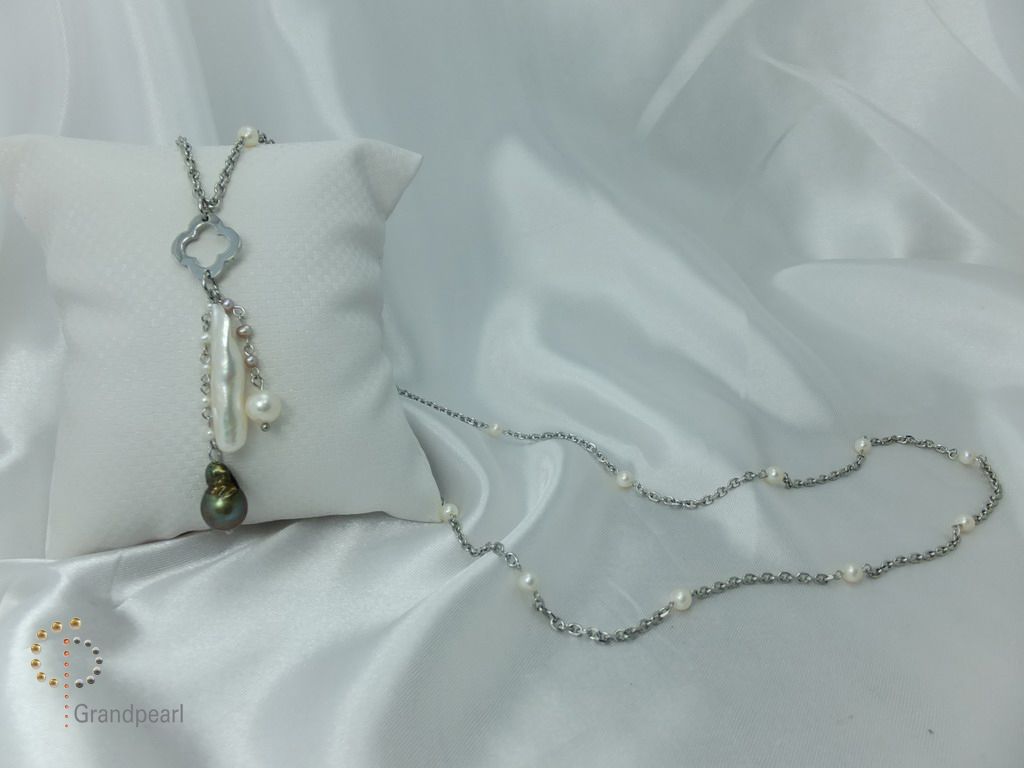 PNA-052 Pearl Necklace with Sterling Silver Chain