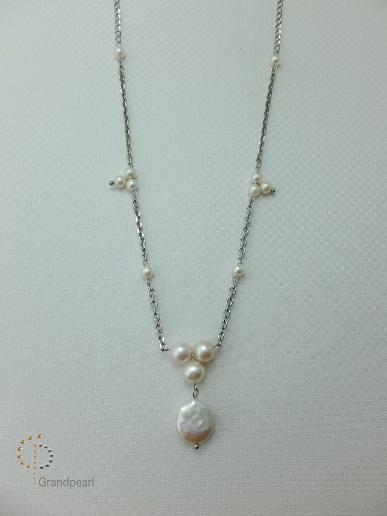 PNA-017 Pearl Necklace with Sterling Silver Chain