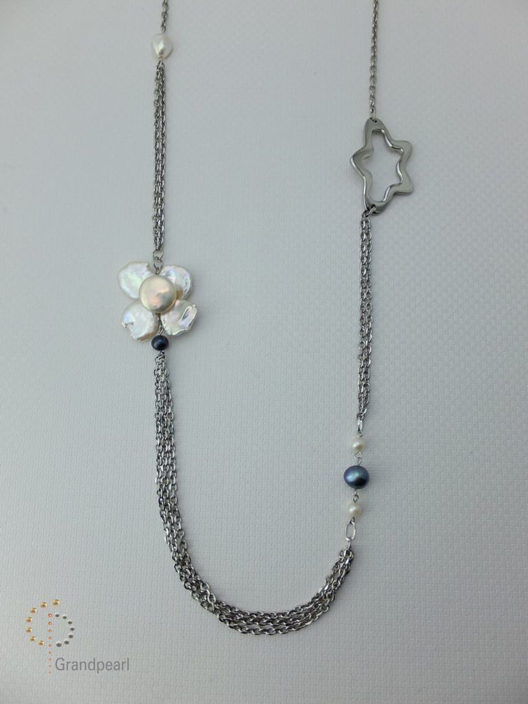 PNA-090 Pearl Necklace with Sterling Silver Chain