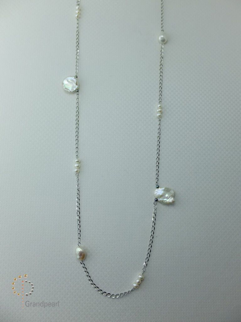 PNA-084 Pearl Necklace with Sterling Silver Chain