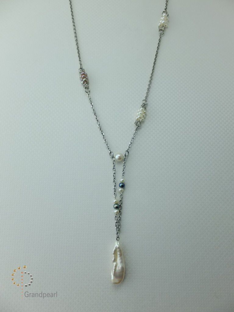 PNA-080 Pearl Necklace with Sterling Silver Chain